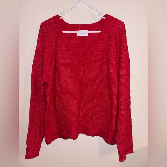 Red Knitted V-Neck Sweater - Old Navy | M | stretch fit | Cozy - Picture 1 of 7